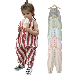 New Style Multiple Infant Summer Sleeveless Crew Neck Cool Unisex Knitted Baby Cotton Rompers With Button