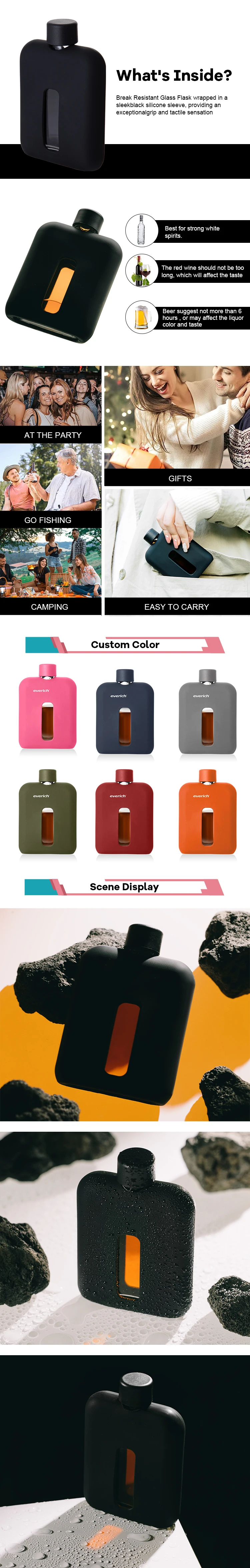 Modern Glass Hip Flask Glass Flask Bottle With Caps For Liquor