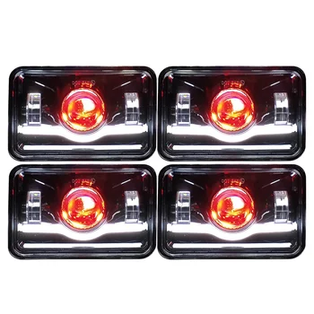 4PCS Dot Approved 4x6 Inch LED Headlights Peterbilt 379 Headlights with Red Devil Eye Fit for 1986 Chevrolet CK 10 H4656 H4651