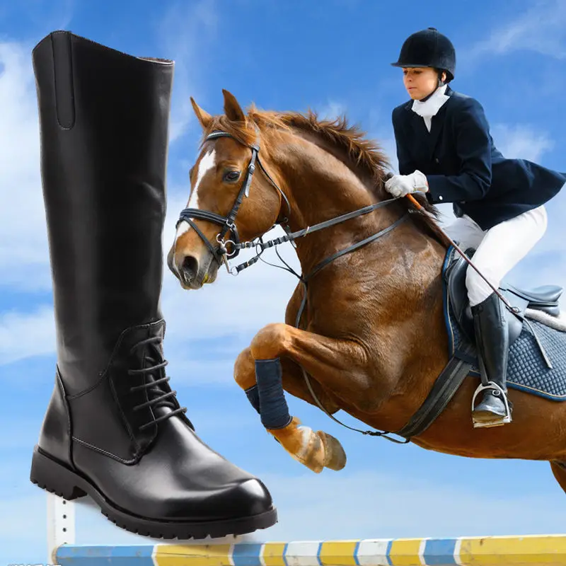Botas de montar a caballo para hombre y mujer, zapatos largos de