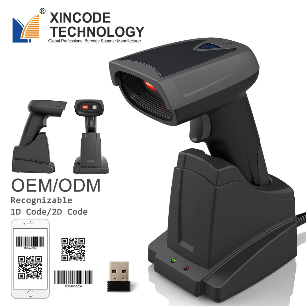 Xincode Wireless Laser  Bar Code Qr Code Payment Scanning Reader Handheld 1D 2D Barcode Scanner for Retail Store Supermarket