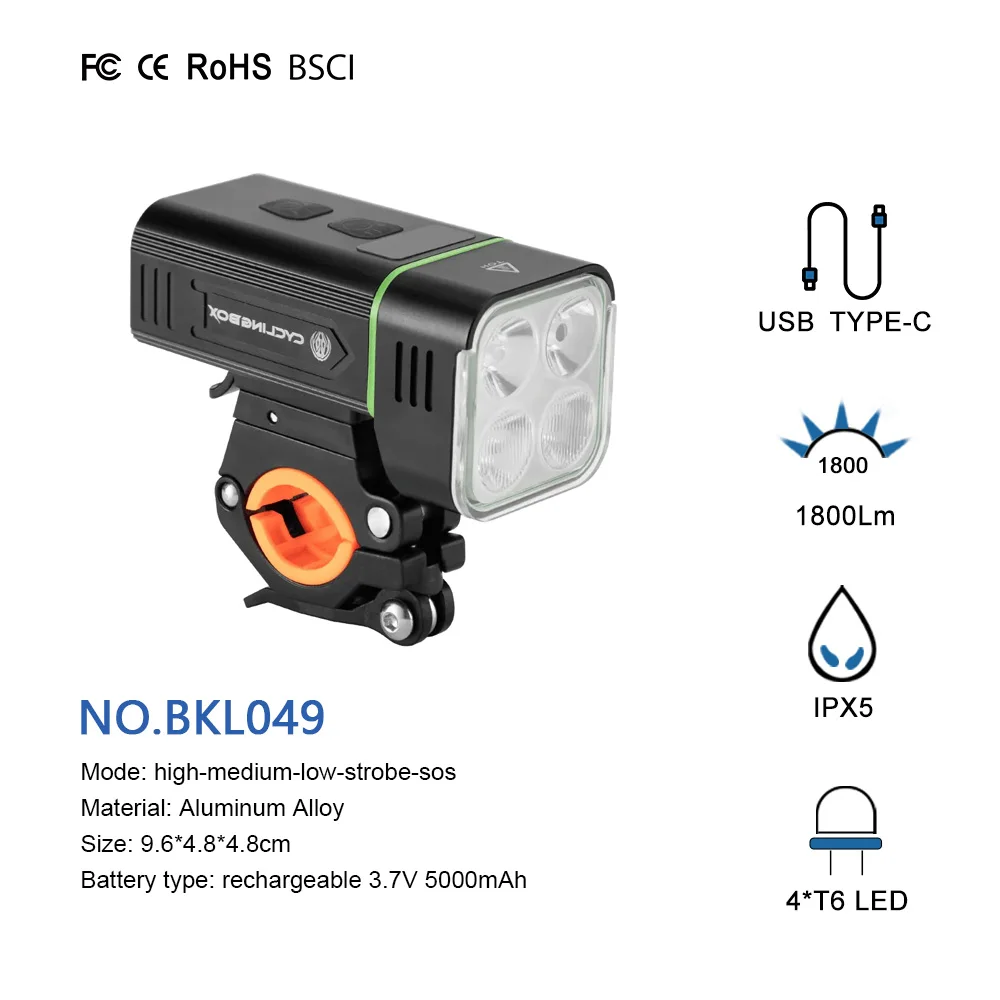 AT 5000mAh Waterproof USB Rechargeable LED Bicycle Light Aluminum Alloy Super Bright Bike Light 10000 Lumen