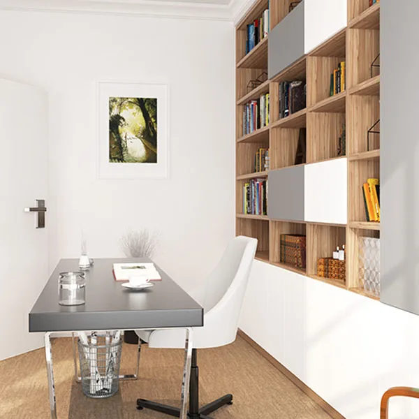 Modern Study Room Furniture Wooden Bookcase Bookshelf with Table and Chair