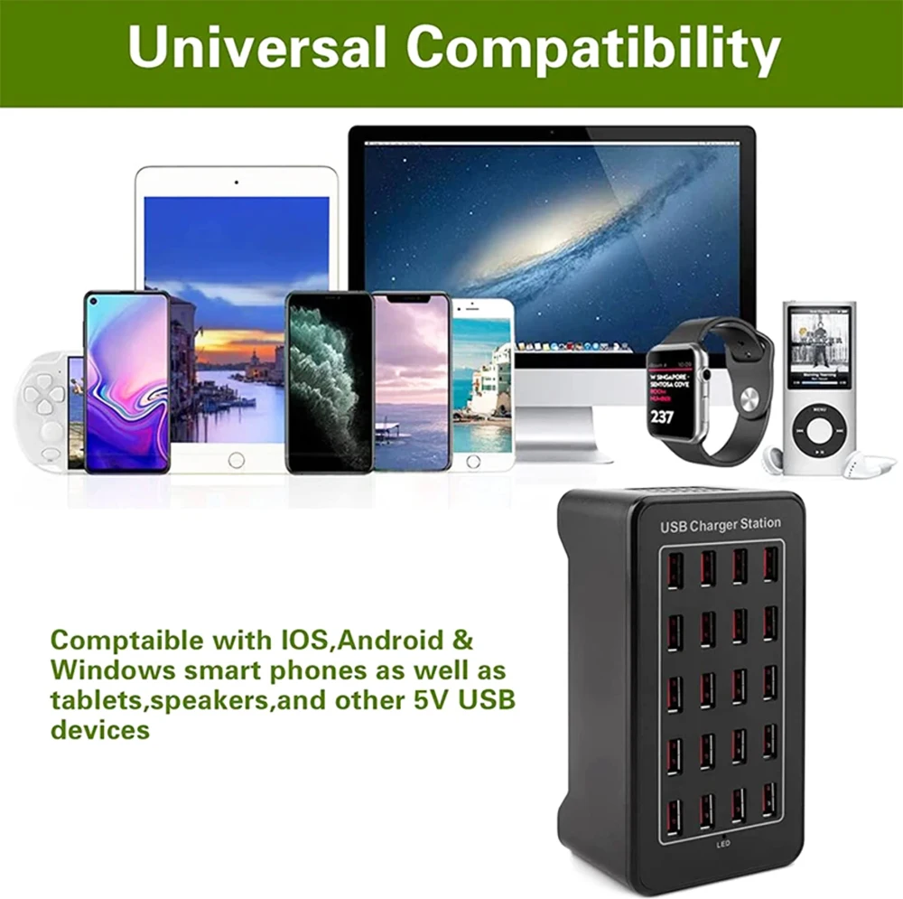 Carregador de alta potência com 30 portas USB 150W, adaptador de carregamento super rápido, multi hub USB, estação de carregamento para smartphone de mesa 150W