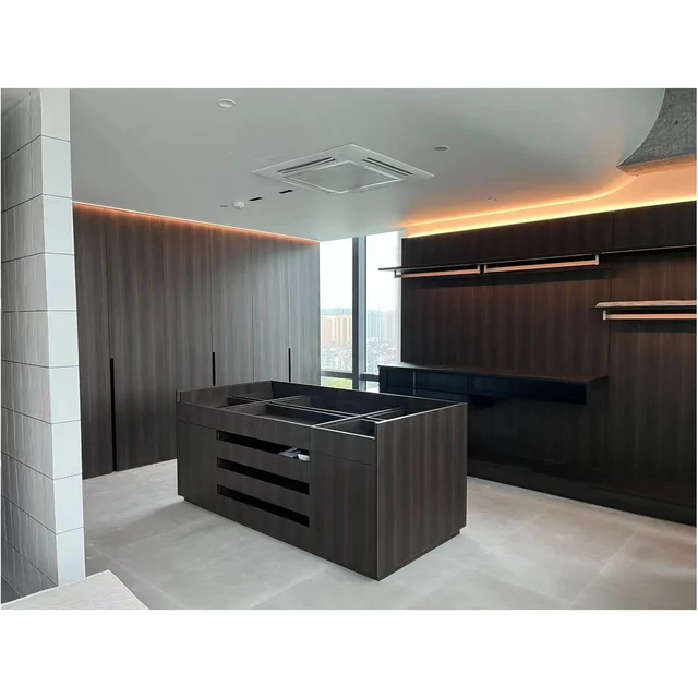 2024 Skyline Real customer cases Walnut Modern style Customized Modular Wardrobe with LED and glass door