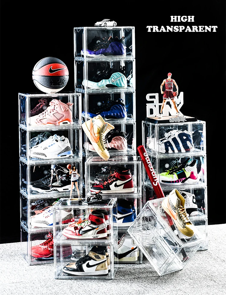 Drop Side Open Clear Plastic Stackable Sneaker Storage Box Organizer ...