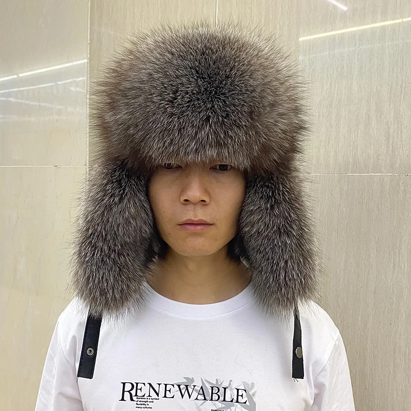 Winter Warm Leather Bomber Caps Russian Earflaps Aviator Hat  display picture 1