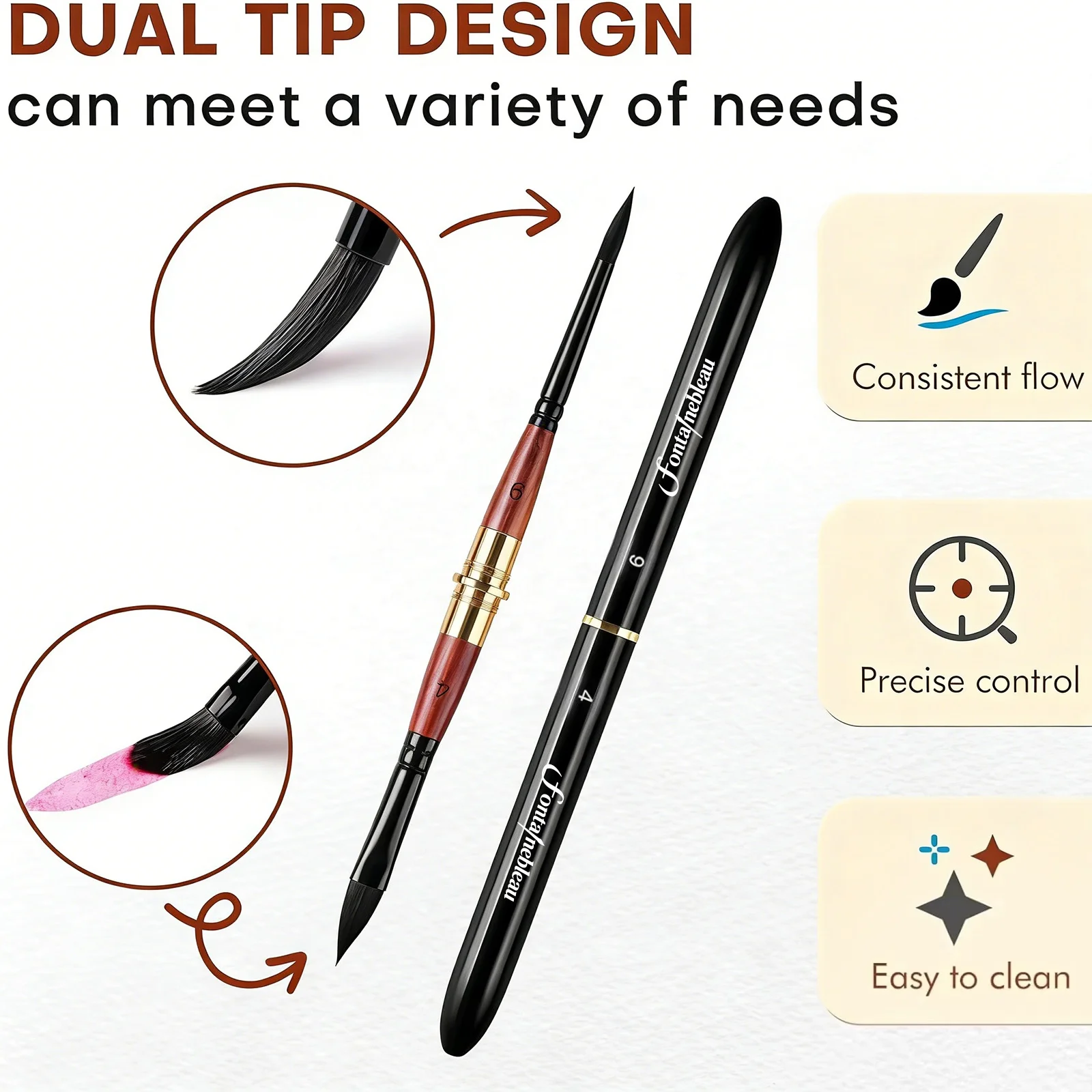 3PCS Double End-ed Custom Logo Upgraded Wholesale Premium Synthetic Squirrel Hair Watercolor Art Paint Brush Pen Set