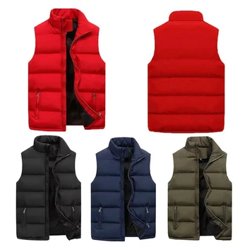 Sleeveless stand up collar zipper up and down cushioned vest zipper pocket simulated collar nylon fluffy jacket men's vest