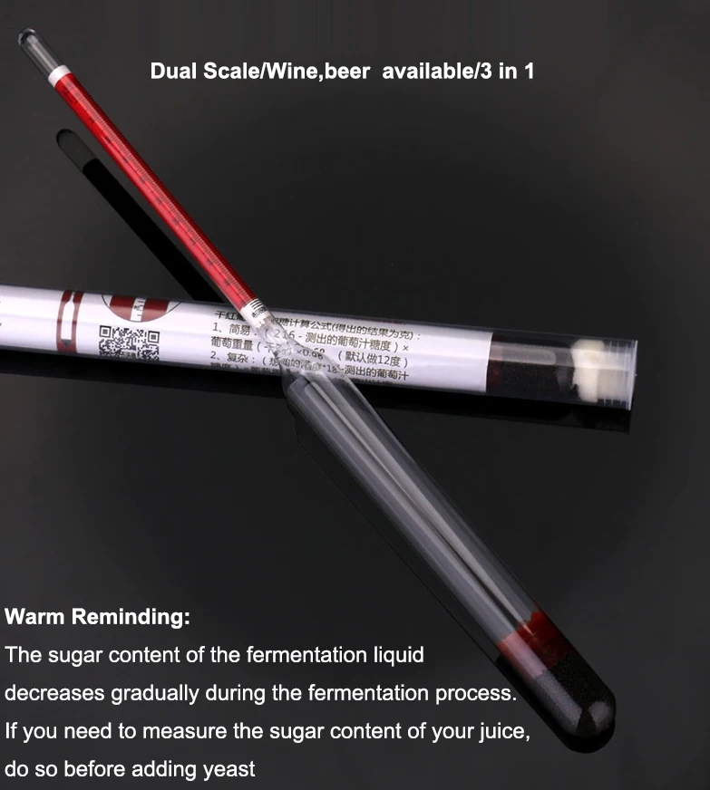 Beer & Wine Triple Scale Hydrometer Alcoholmeter Densimeter Areometer ...