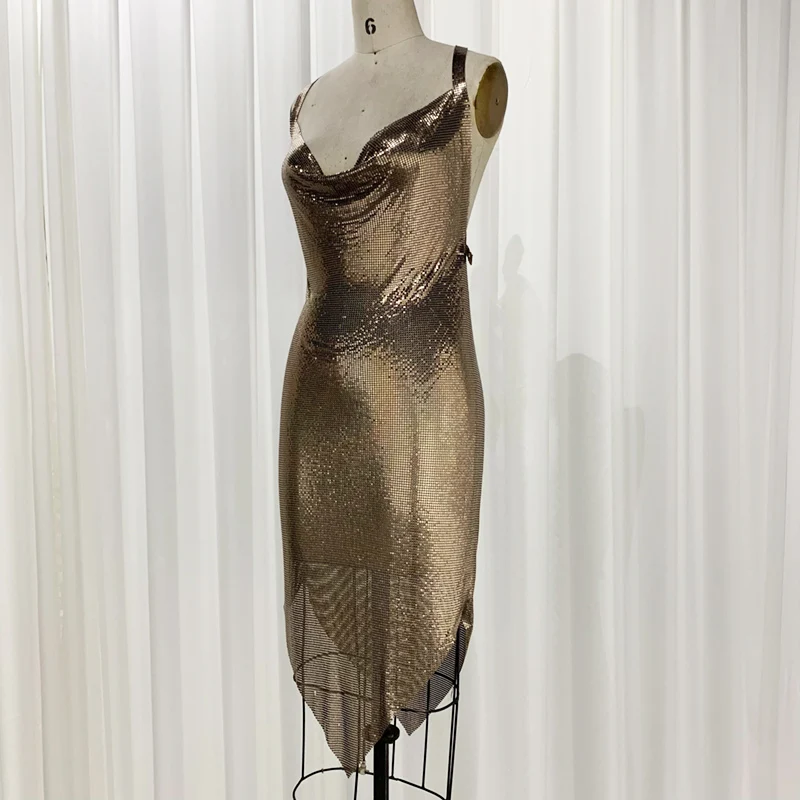 Shiny Fashion Customized Metallic Evening Dress Aluminum Metal Mesh Chainmail Party Club Dress Shiny Fashion Customized Metallic Evening Dress Aluminum Metal Mesh Chainmail Party Club Dress