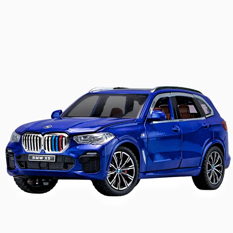 Diecast Model Cars 1:24 BWM X5 with Sound and Light Pullback Doors Open Decorate Ornament Metal Model Car Toys