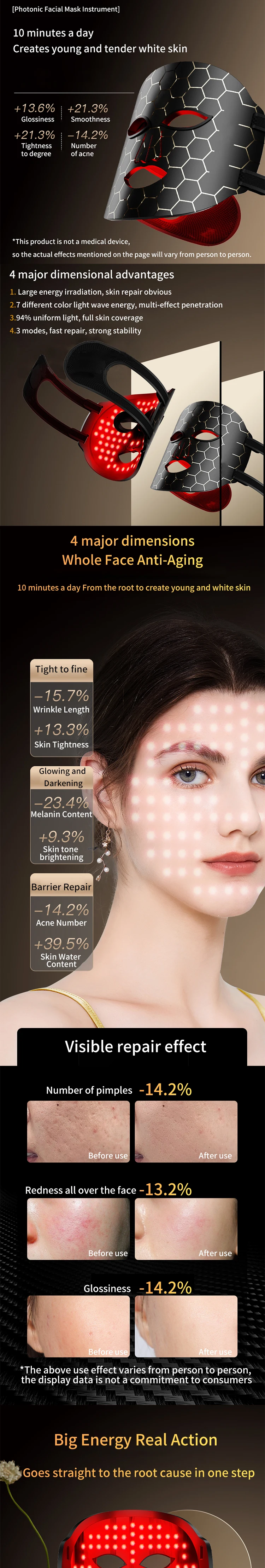 Professional Led Facial Mask Silicone Facial Mask 7 Colors Led Facial