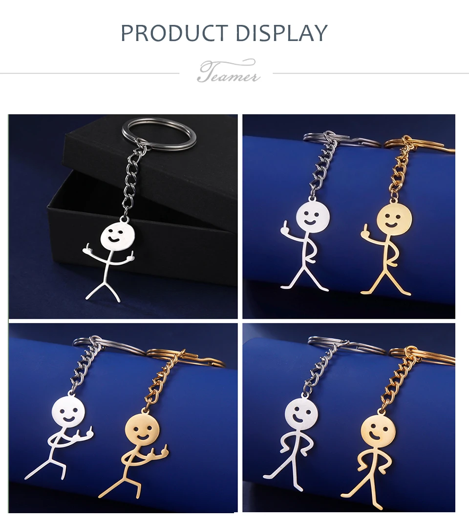 2023 Funny Middle Finger Stickman Keychain Cute Trend Titanium Steel