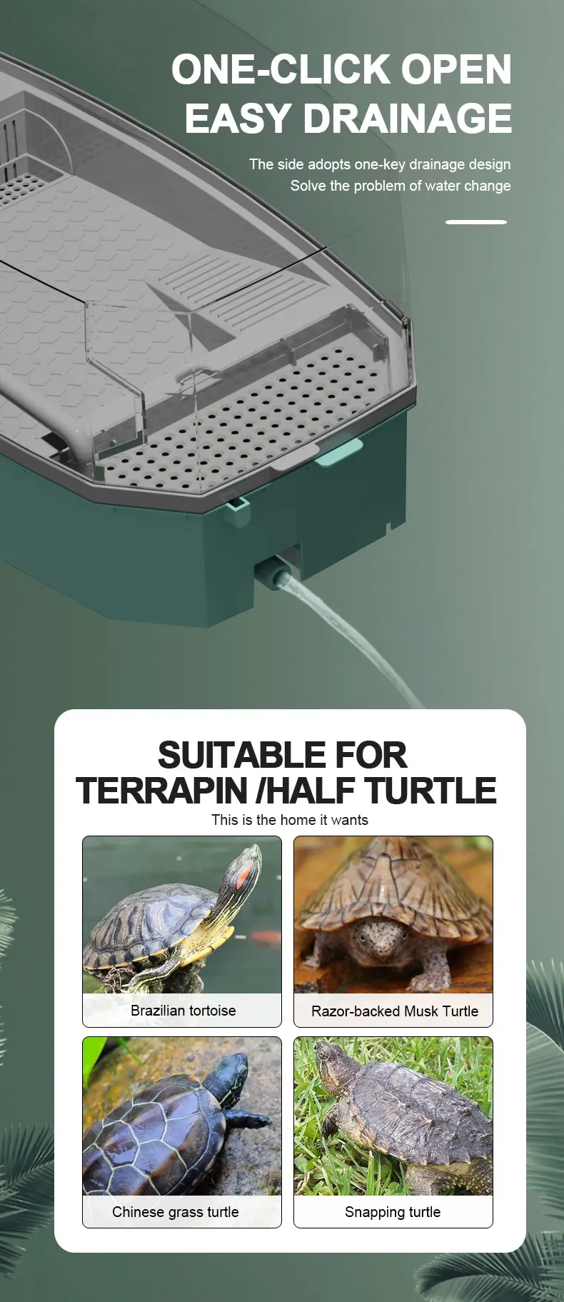 Plastic Detachable Escape-proof Turtle Tank Aquarium with Platform for ...