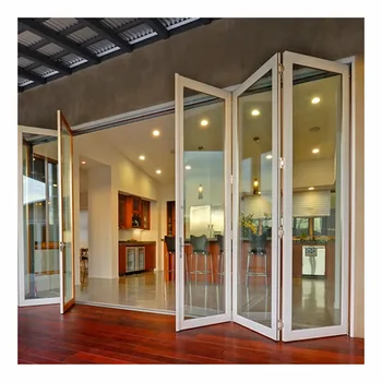Modern Sliding Folding Glass Door Aluminum Stacking Panoramic Accordion Foldable Sliding Doors Bifold Screen Door
