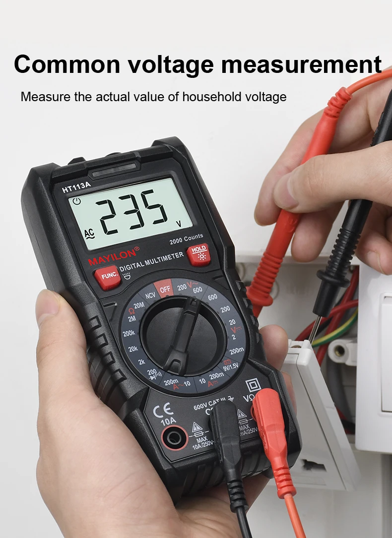 2000 Counts Manual Range Digital Multimeter MAYILON HT113A High Precision with LCD Display NCV Function