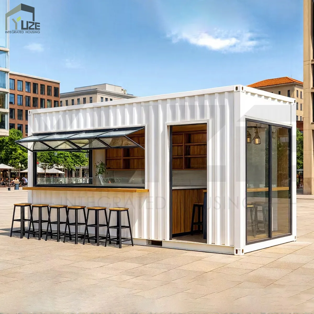 Commercial Use Prefab Steel Structure Portable Modular 20FT Shipping Container Retail Store Cafe Bar