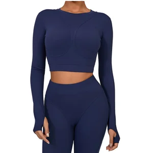 Custom Logo Seamless Long Sleeve Shirts Yoga Crop Top T Shirt Gym Fitness Gym Sports Tops Women's Sportswear