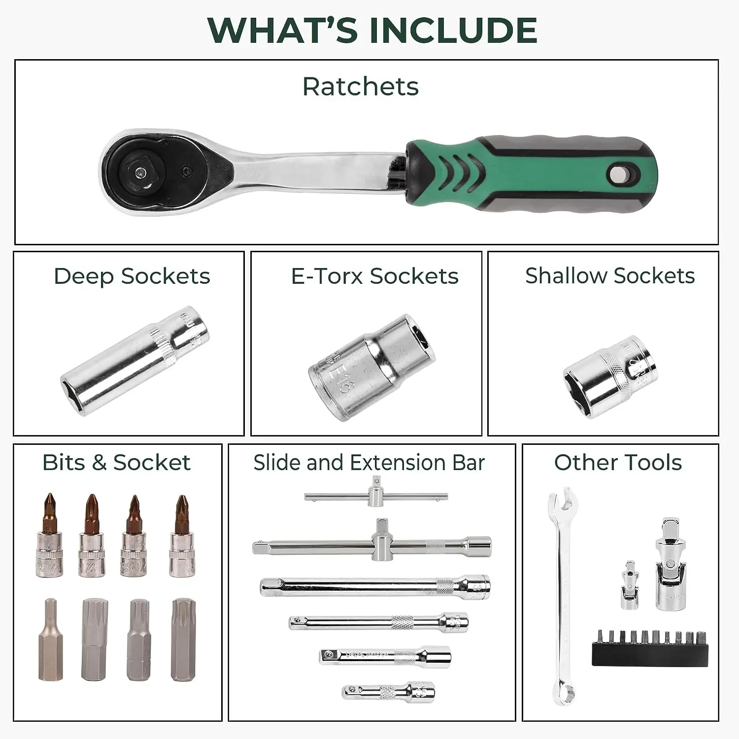 216pcs Multi Function Impact Ratchet Torque Wrench Kit