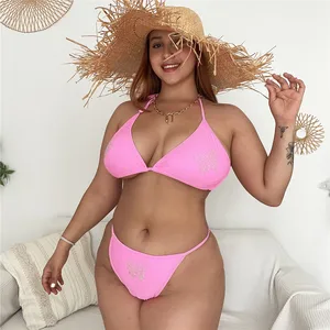 Top Quality Sexy Plus Size Bikini Solid Micro Bikini Women  Woman Swimwear Push up Bikini