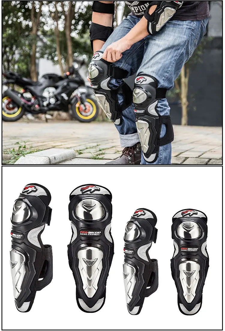 Motorcycle Protectors Knee Pads Elbow Pads Fourpiece Stainless Steel