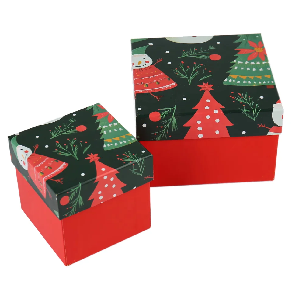Customizable Classic Christmas Gift Boxes Set Rigid Paperboard Packaging Matt Lamination CMYK Embossing Elegant Base Lid Design