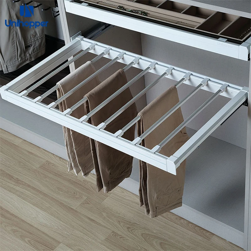 Pull-out trouser rack, under mounted, off centre fitting – RÄM Interiors