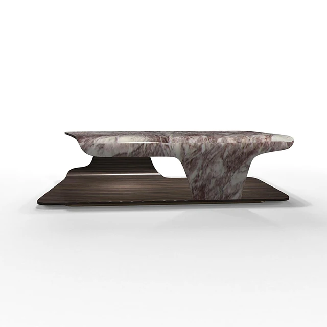 curved symmetrical simple style coffee table furniture 1mm chinese redbud natural ultra-thin marble veneer