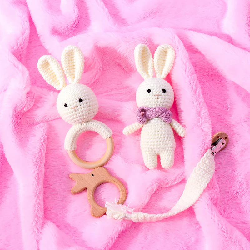 Wholesale Knitted Cute Baby Comfort Doll Rabbit Crochet Animal Toys Handmade Bunny Plush Toys