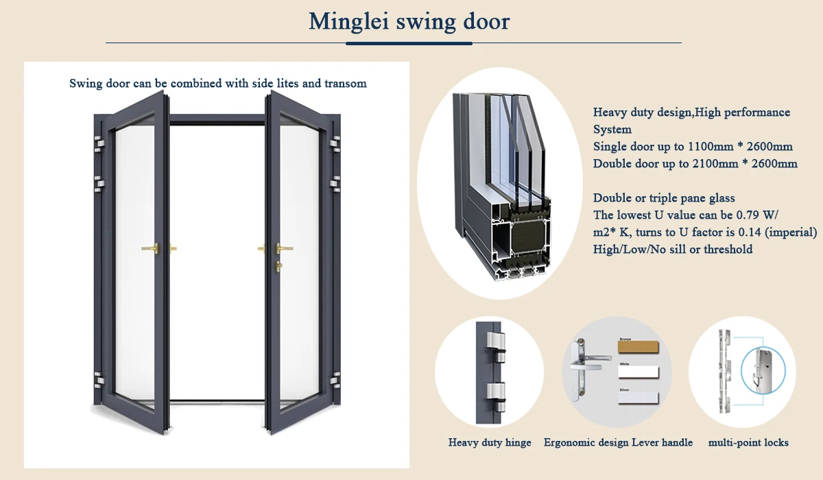 product minglei custom simple design aluminum door soundproof triple pane narrow aluminum alloy frame casement door-64