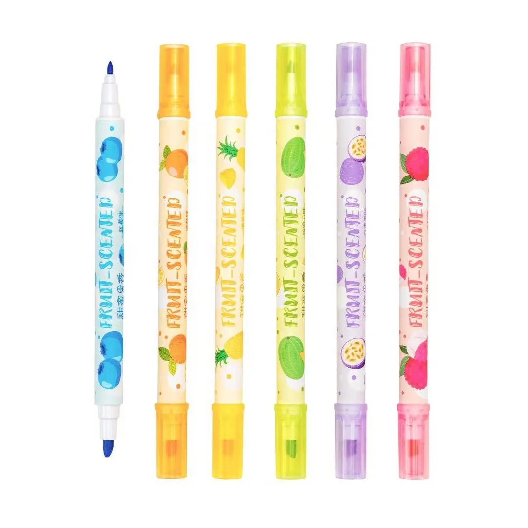 Fruit Smell Highlighter Marker Pen Drawing Small Quantity Accept Custom Fluorescent Pen Colored Stationery Set Cute Stationary