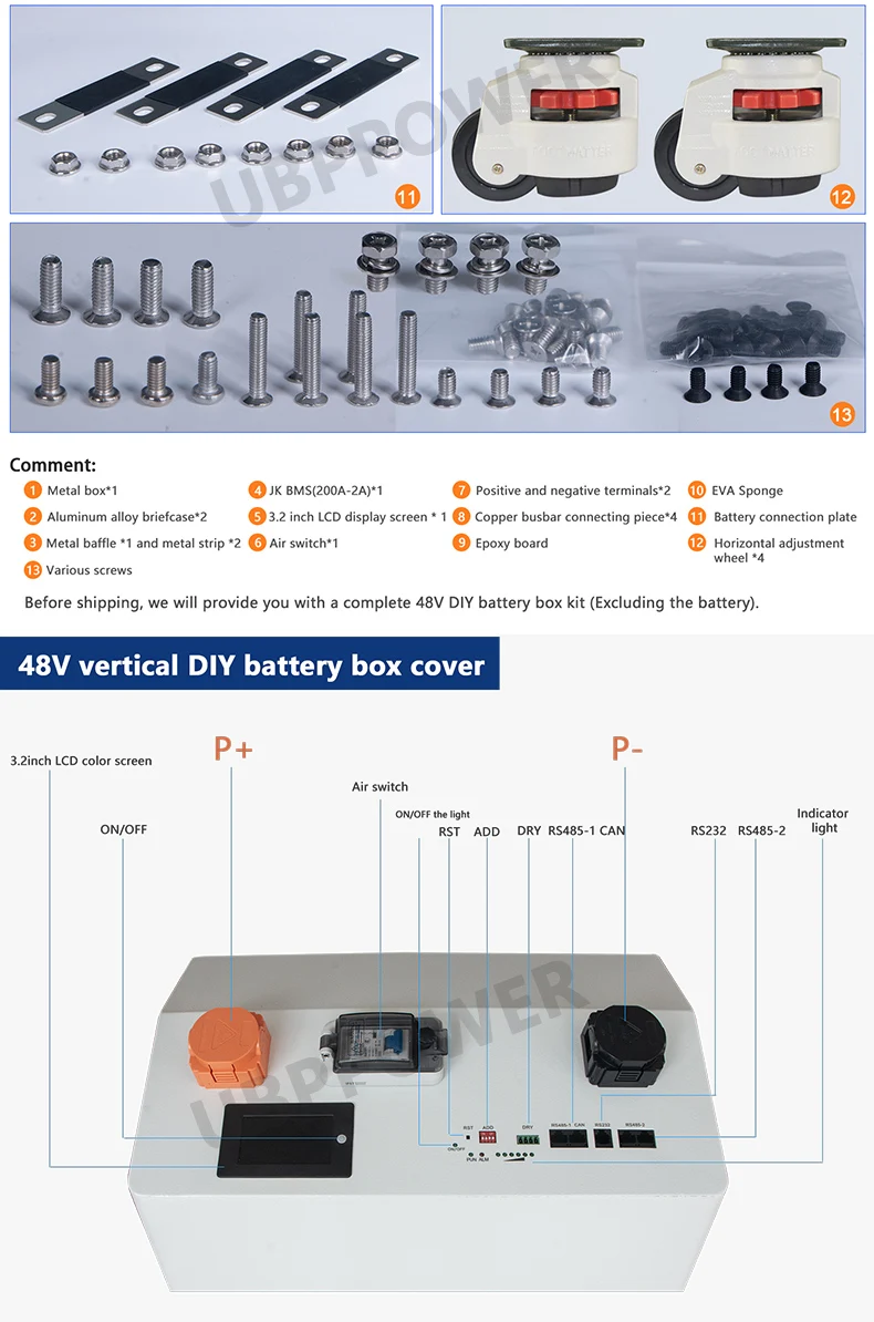 UBPPOWER 48V DIY Battery Box - 16pcs 280ah Lifepo4 Cells