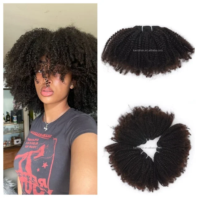 KAMA Natural Color Factory Price Remy Hair Weft 4B 4C Full Cuticle Aligned Kinky Afro Curly Brazilian Hair Bundles