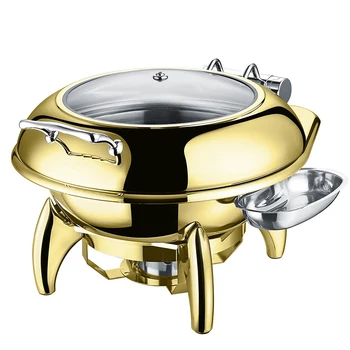 6 Liter Luxury Gold Plated Hotel Used Stainless Steel Hydraulic Induction Chafing Dish Buffet Food Warmer for Dubai
