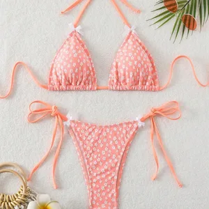 Floral Bowknot Bikini for Women Sexy Tie Side Two-Piece Swimsuit European Style Swimwear Perfect for Summer Beach and Pool Use