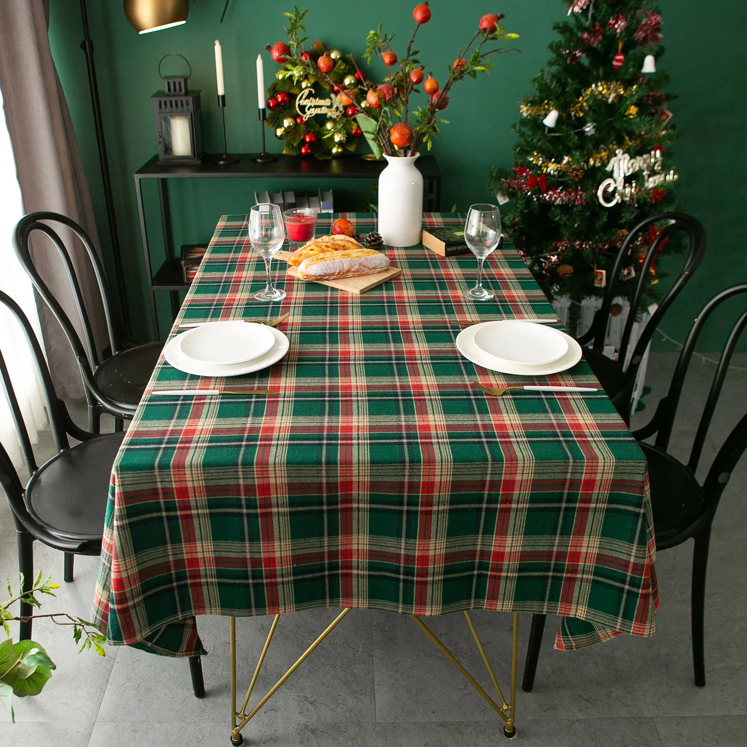 Cotton Linen Plaid Checkered Tablecloths Rectangle Washable Gingham Table Cloth Picnic Table Cover Christmas Tablecloth