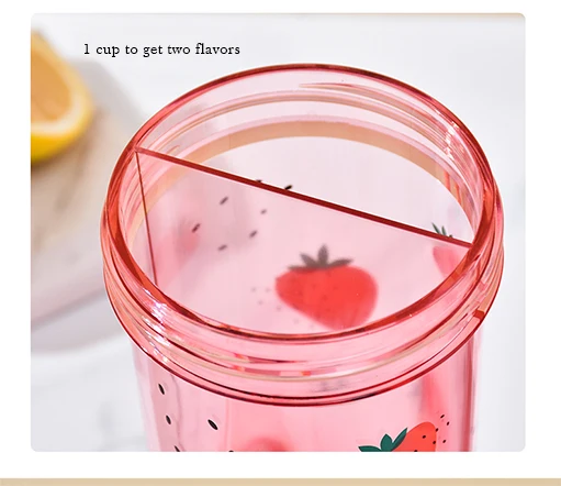 Internet Celebrated Cute Plastic Double Drink Cup Adults Summer Student Couple Cup Separated Straw PP Portable Gym Water Bottles