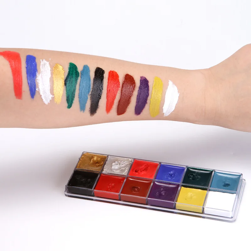 Factory Direct 12 Colors FAD Plastic Box Face Paint Water Based Sales Face Paint with 3 Brushes