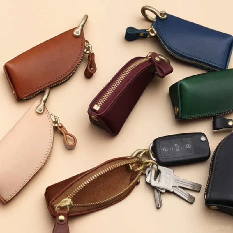 Leather Zipper Car Key Case with Metal PU Plastic Silver Materials Personalized Wholesale Pocket Keychain Holder Pouch