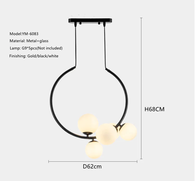 Nordic creative glass ball ring chandelier simple restaurant cafe  room decoration chandelier pendant