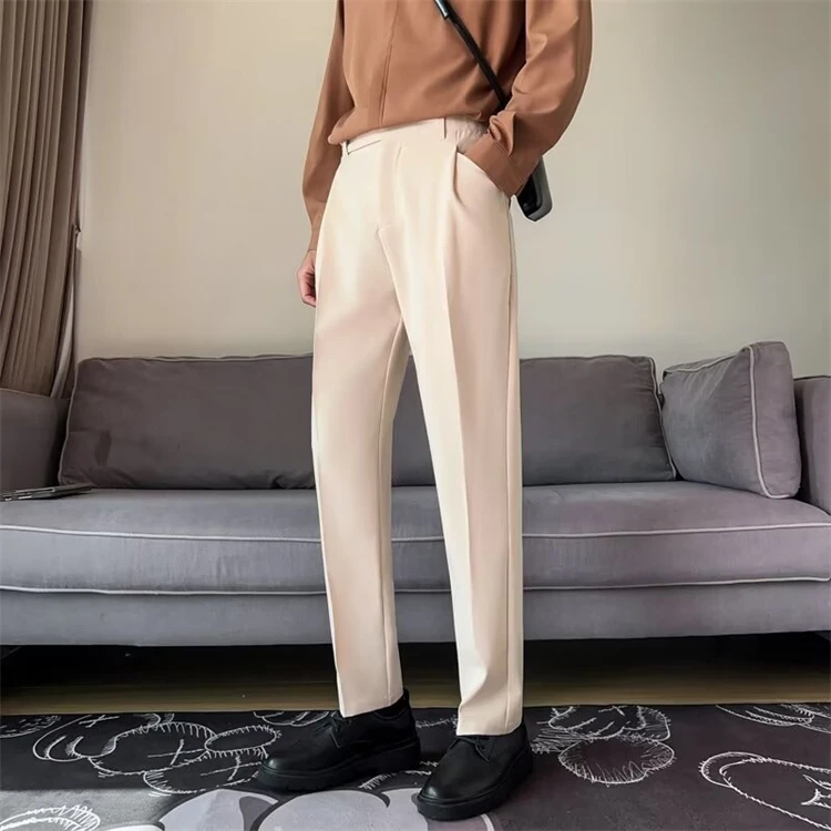 Casual Pants Men Straight Leg Neapolitan Luffian Medium High Waist Small Dress  Pants British Slim-fit Business Black Suit Pants| Alibaba.com