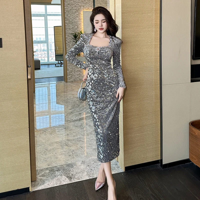 新品【即日発送】bicolor slit sleeve dress LXXWMxBH long sleeve dresses for women 2024 Cutout Front