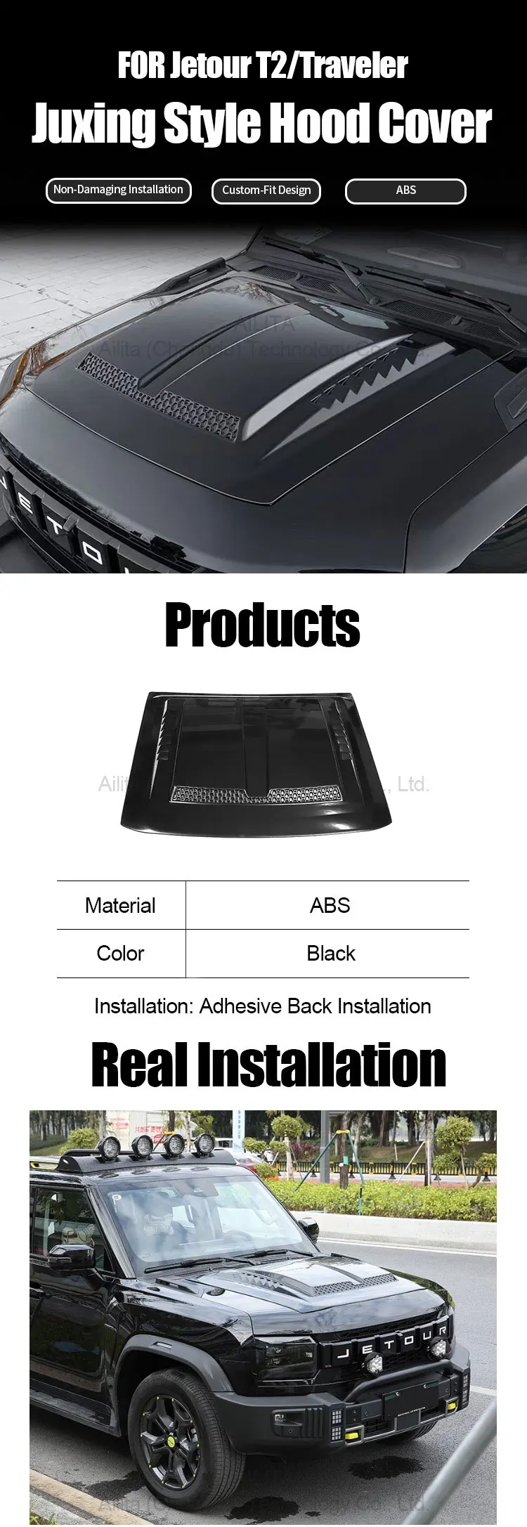High Quality ABS Modified Engine Hood Bonnet Cover for Jetour T2