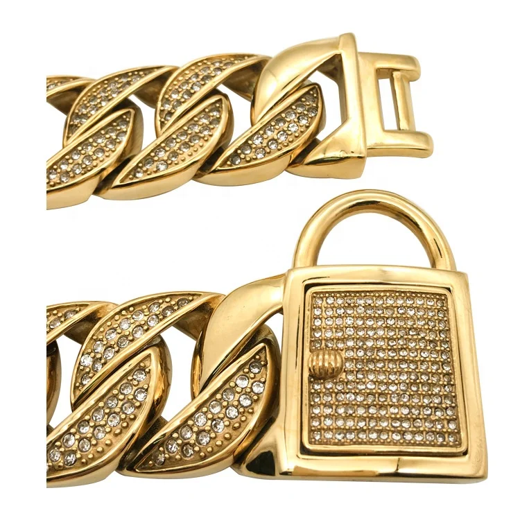 Оптовая продажа, Лидер продаж, кубинское ожерелье из нержавеющей стали 316 высокого качества, цепочки со стразами, кристаллами, камнями, ошейник для собак