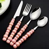 9-bead handle - Pink silver dinner knife