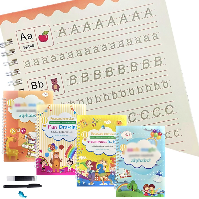 Reusable Handwriting Calligraphy Book 4pcs Set Magic Practice Copybook for Kids Child Book Printing