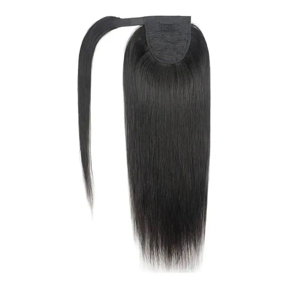 Natural Color Brazilian Human Hair Straight Wrap Around Ponytail Clip In Hair Extension Hairpiece for Women_voghion.com