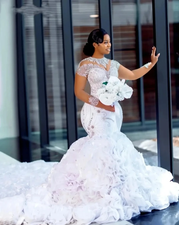 open lace back dress OnsmO African high Neck Princess Bridal Women Ball Gown Wedding Dresses for  Brides with Long Sleeves Train, Ivory, 2 : Amazon.ca: Clothing, Shoes &  Accessories main image 1