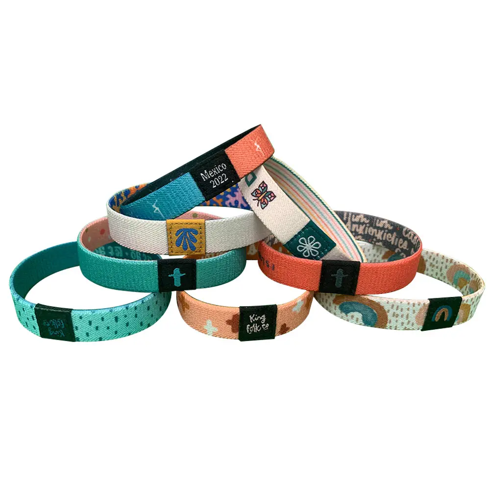 Cheap Custom Logo Full Color Print Party Sport Basketball Festival Polyester Bracelet Sublimation Fabric Woven Elastic Wristband